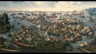 La batalla de Lepanto, batalla naval entre la Liga Santa y el Imperio Otomano.