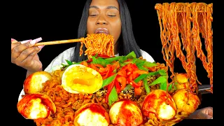 (MUKBANG, ASMR) 3X SPICY NUCLEAR FIRE NOODLES MUKBANG | SPICY NOODLE CHALLENGE | BOILED EGGS EATING