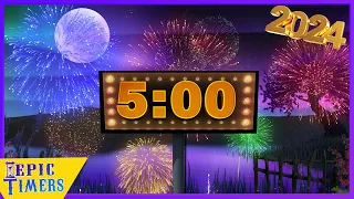 5 Minute Timer New Year's Eve Countdown 2024 with music Northern Lights