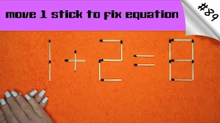 Matchstick puzzle #89 | Match puzzle 1+2=8 with hint and solution.