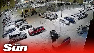 Reckless driver crashes into seven parked cars and speeds off