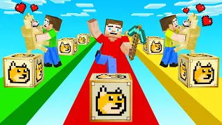 MINECRAFT 1v1v1 RACE With DOGE LUCKY BLOCKS!