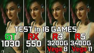 GT 1030 vs RX 550 vs Ryzen 3 3200G Vega 8 vs Ryzen 5 3400G Vega 11 - Test in 16 Games