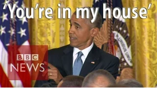 Moment Obama got heckled at LGBT reception - BBC News