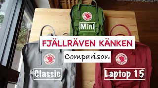 Fjallraven Kanken Classic, Mini and Laptop 15 Backpack Comparison | Tekuben.com