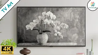 Still Life Floral 4k Art for Your TV - Antique Black and White Orchid Paintings - 4 Hours 4K