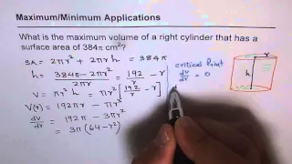 101 Maximum Volume of Cylinder with Surface Area 384 pi Derivatives Calculus