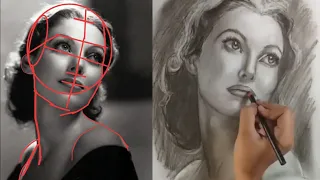 How to draw human faces - Loomis method - Loretta Young - Charcoal drawing - Aleezay da Vinci.