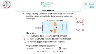 12.Sınıf MEB Fizik Kazanım Kavrama Testi-9 (Dalga Mekaniği) [2018-2022] +pdf