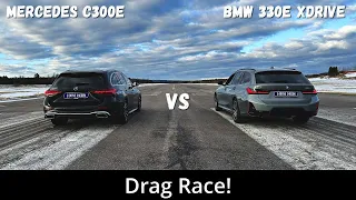 2023 BMW 330e xDrive 292hp vs 2022 Mercedes C300e 313hp | Drag Race | 4K