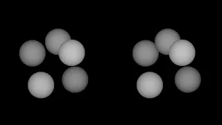 5-balls-3d-monochrome. Rotation in four-dimensional space. 4D. Fourth dimension. Hyperspace.