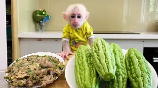 Bibi monkey cooks "Meat Stuffed Bitter Gourd" Yummy Cheap