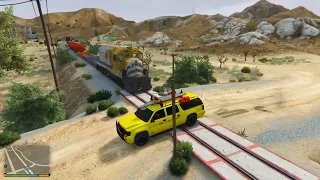 GTA 5 - all cars ambulance police car vs crash train ( Euphoria Physics GTA 4 )
