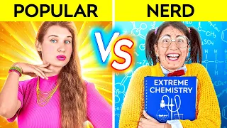 POPULAR VS NERD FOR 24 HOURS! Types Of Students At School! Popular Overnight by 123 GO! CHALLENGE