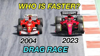 Ferrrari F1 2023 SF-23 vs Ferrari F1 2004 - Drag Race 2 KM - WHO IS FASTER?