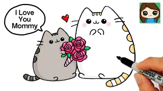 How to Draw I LOVE YOU MOM | Pusheen Mother's Day Art