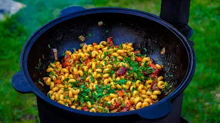 Hunting pasta with vegetables! A real man's dinner!