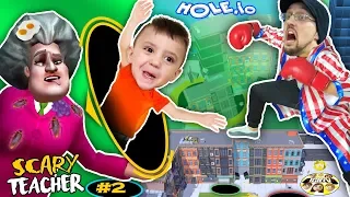 SCARY TEACHER falls in HOLE.io + HUGE FGTEEV GRANNY SECRET LEAKED (Miss T #2)