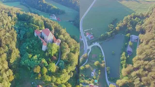 Drone footage of castle (Sleeping Beauty) and pond in my hometown @ Mirna, Slovenia (4.8.2022)
