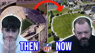 BRITISH FATHER AND SON REACT TO DEMOLISHED NFL STADIUMS | THEN AND NOW