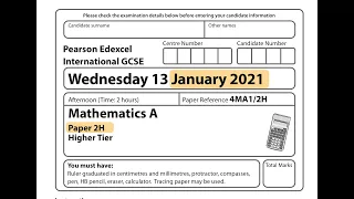 IGCSE Mathematics January 2021 - 4MA1/2H