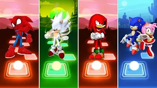 Spider Man Sonic 🆚 Hyper Sonic 🆚 Knuckles exe Sonic 🆚 Sonic love Amy Rose | Sonic Tiles Hop EDM Rush