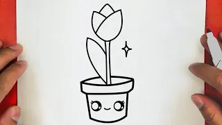 HOW TO DRAW A CUTE TULIP IN A POT , STEP BY STEP, DRAW Cute things