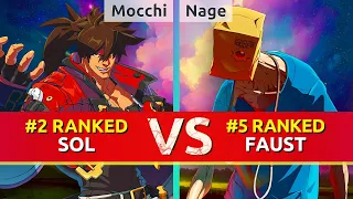 GGST ▰ Mocchi (#1 Ranked Sol) vs Nage (#5 Ranked Faust). High Level Gameplay