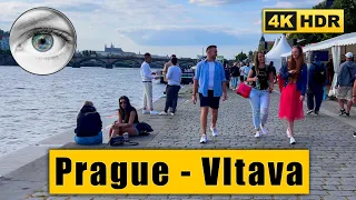 Prague Walking Tour of Vltava: Náplavka,  Rašínovo nábřeží 🇨🇿 Czech Republic 4K HDR ASMR