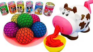 Satisfying Video l How to make Rainbow PlayDoh Noodles with Mesh Stress Balls & Slime Cutting ASMR