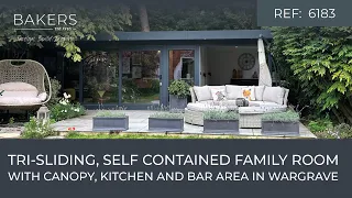 Multipurpose Family Garden Room with Outdoor Kitchen, Bar, Home Cinema Room and Toilet