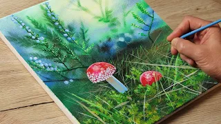 How to Draw a Mushrooms / Acrylic Painting for Beginners