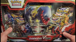 Darkrai VStar Premium Collection Pokémon box opening and giveaway.