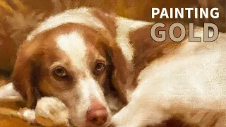 How To Paint GOLD Objects In Your Oil Paintings Using Complementary Colours. Dog Painting Demo