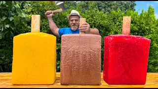 Sweet Summer! Huge Ice Cream Made Of Orange, Watermelon And Condensed Milk With Cocoa