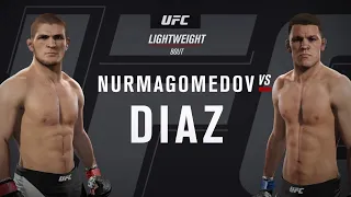 Хабиб  vs Диаз ( Хабиб Нурмагомедов против Нэйта Диаза ) UFC2 . Хабиб вырубает локтями.