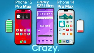 iPhone 15 Pro Max vs Samsung Galaxy S23 Ultra vs iPhone 14 Pro Max - Battery Drain Test