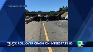 1 injured after vehicle overturns on Interstate 80, delays on westbound lanes