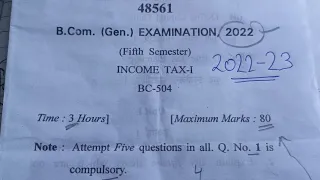 INCOME TAX QUESTION PAPER OF 2022-23.Question paper of Income Tax of IMPORTANT QUESTION OF INCOMETAX