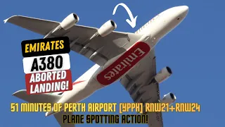 Emirates Airbus A380 Aborted Landing (go-around) + 51 Minutes of Perth Airport Plane Spotting Action