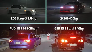 ДРАГ это Вам не ДРИФТ! Nissan SX200 450hp VS BMW E60 Stage 3 550hp+ & GTR-R35 540hp VS RS6 C6 800hp+