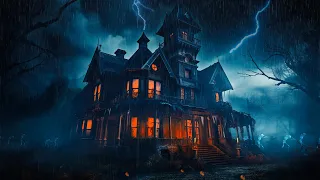 🔴 Haunted House Halloween Ambience with Heavy Rain and Thunder Sounds for Sleeping