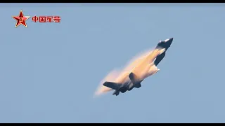 Chinese Air Force J16 Launching Jamming Bomb & J20 Piercing the Blue Sky Surrounded with Airflow-4K