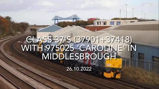 Class 37’s (37901+37418) with 975025 ‘Caroline’ in Middlesbrough (26.10.2022)