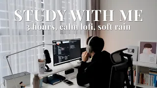 3-HOUR STUDY WITH ME ON A RAINY DAY | Calm Lofi, Soft Rain | Pomodoro (25/5)