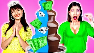 Rich Girl VS Poor Girl Chocolate Fondue Challenge! Eating Rich & Normal Food for 100 Hours by Kaboom