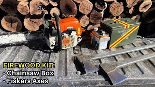 My Firewood Kit  -  Chainsaw box and fiskars axe review