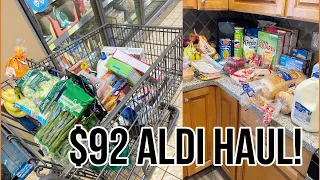 $92 ALDI GROCERY HAUL! // Family of 5 + Showing what my fridge looks like 😵‍💫