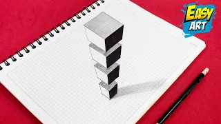 🟢 How to Draw CUBES in 3D with PERSPECTIVE - EASY 3D Drawings - Pencil Drawings - Easy 3D