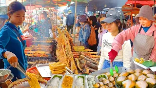 Best Street Food in Cambodia Countryside - Palm Cake, Dessert, Crispy Shrimp, Frog, Fish, Bee & More